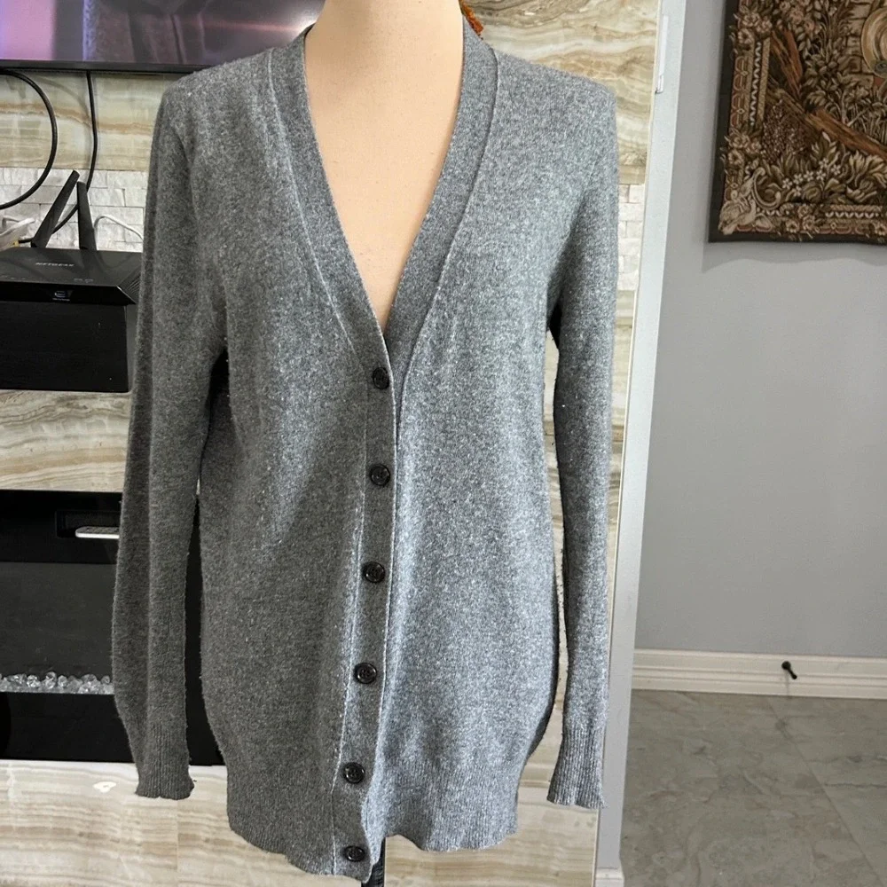 J.Crew Cashmere Blend Cardigan Sweater Womens Small Gray Long Sleeve Button Up - Picture 1 of 7